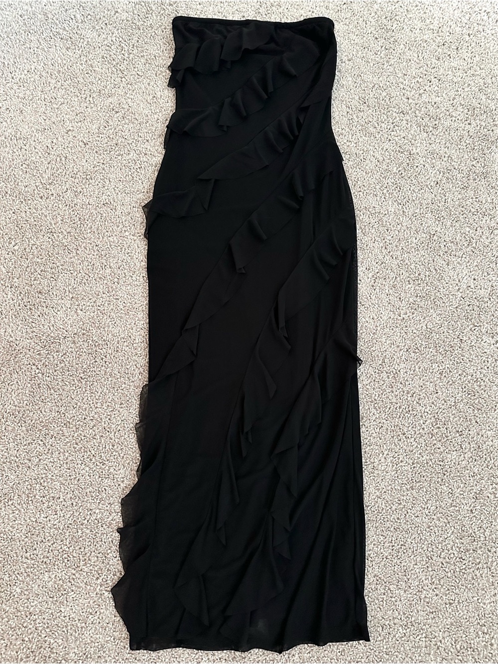 Strapless Black Ruffled Pencil Dress